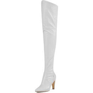 Women's White/Pu Faux Leather Thigh High Over The Knee Long Pointed Toe Boots